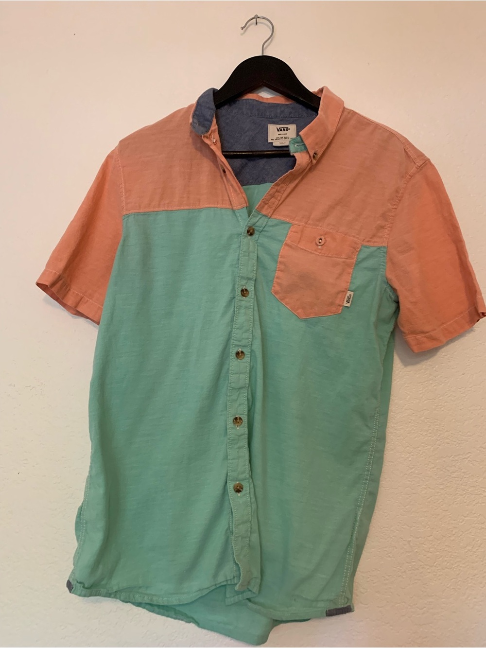 Vans Men’s Coral & Mint Short Sleeve Button-Down Shirt